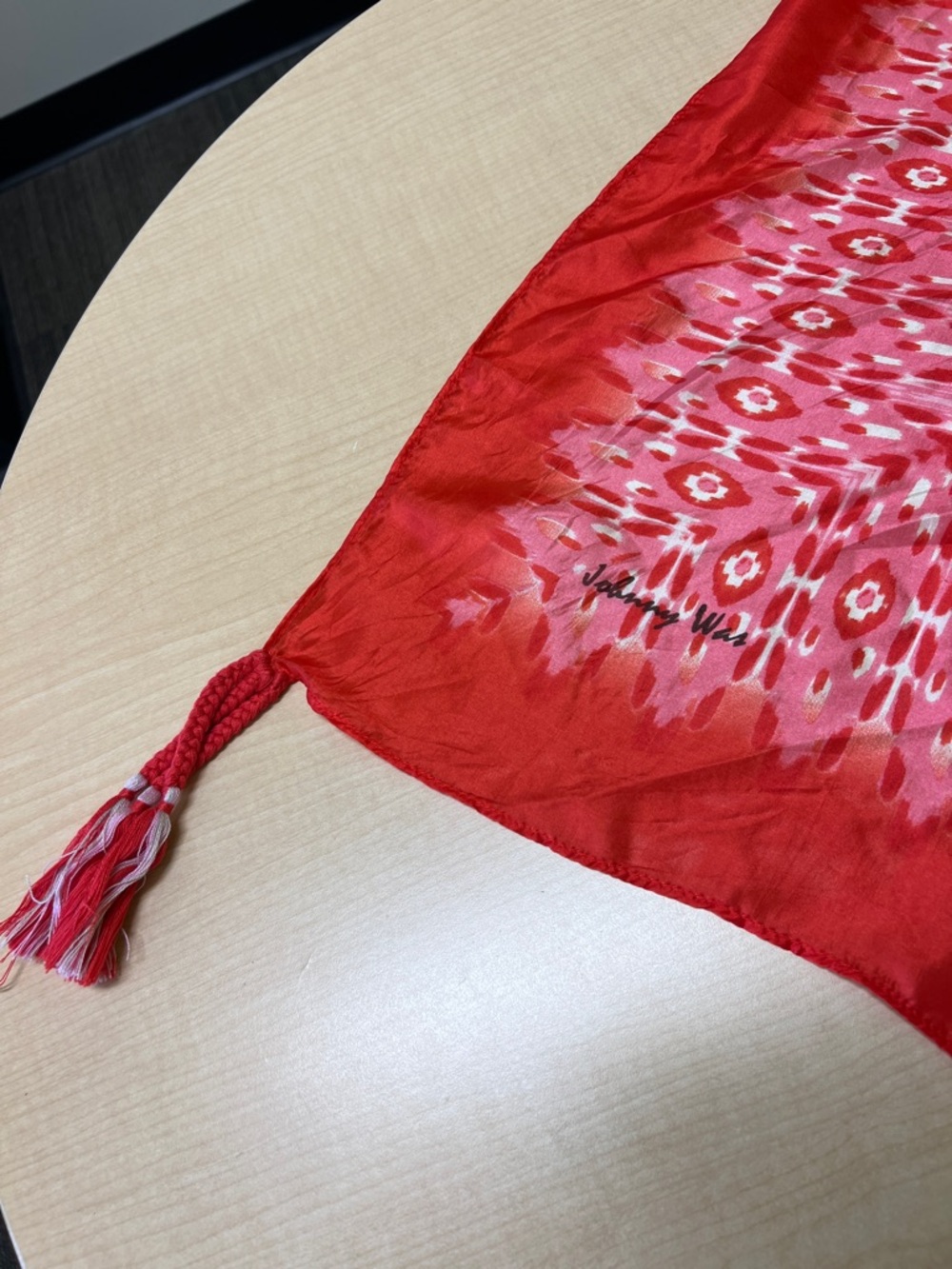 JOHNNY WAS 100% silk scarf pink and red floral print abstract tropical beautiful - Picture 2 of 8